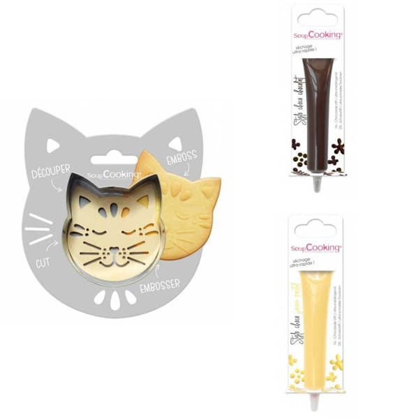 Cat Relief Cookie Kit + 2 pastellbruna och gula chokladpennor
