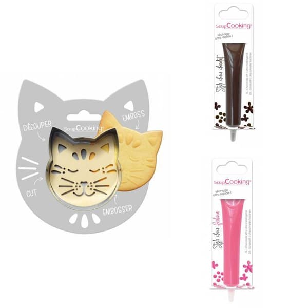 Kattpräglat kakkit + 2 bruna och fuchsia chokladpennor