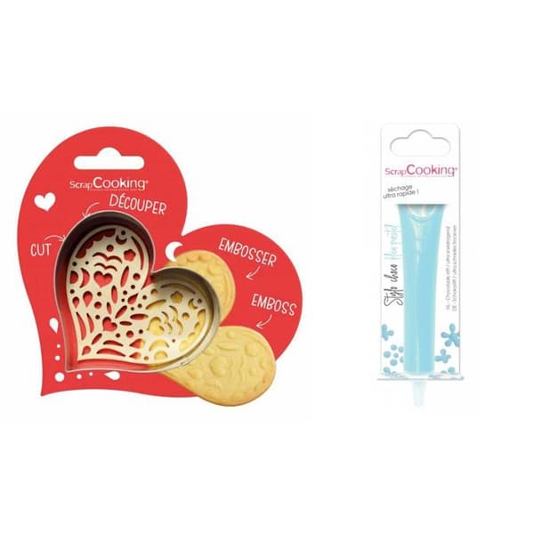 Kit för kaka i relief Heart + Pastellblå chokladpenna