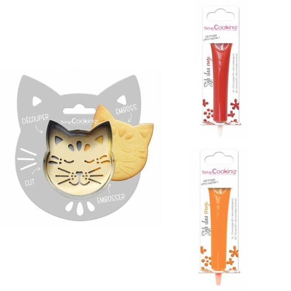 Kattpräglat kakkit + 2 röda och orange chokladpennor