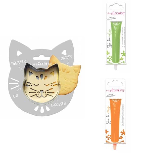 Cat Relief Cookie Kit + 2 ljusgröna och orange chokladpennor