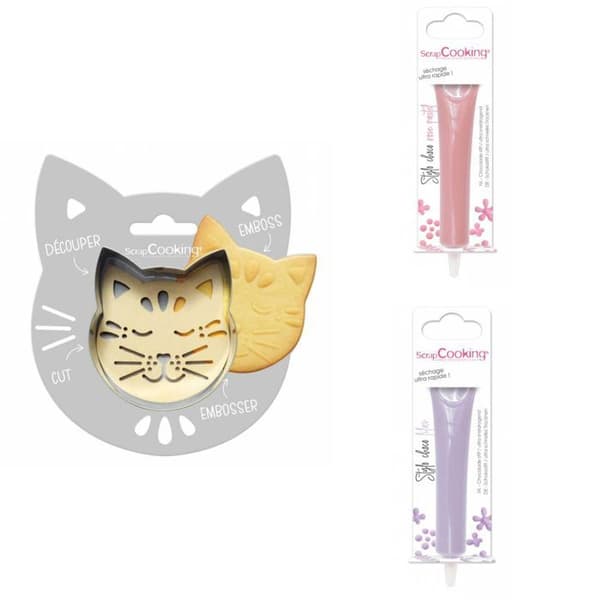 Cat Relief Cookie Kit + 2 pastellrosa och lila chokladpennor