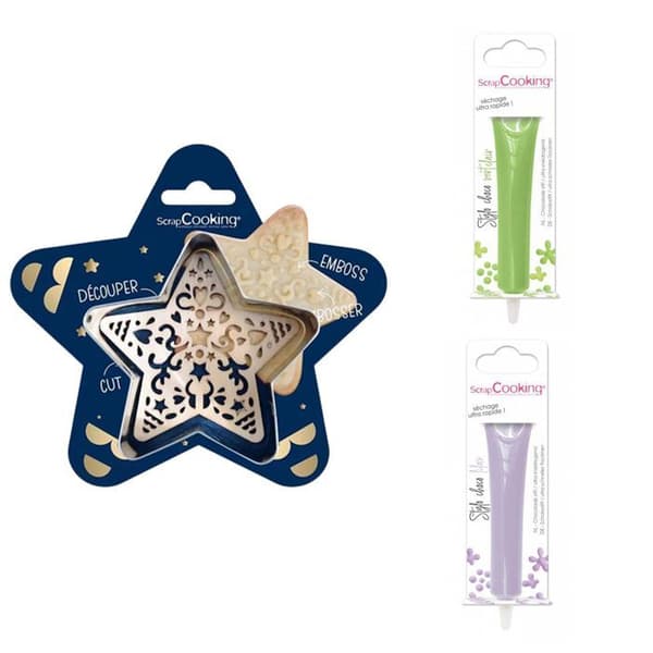 Star Embossed Cookie Kit + 2 ljusgröna och lila chokladpennor