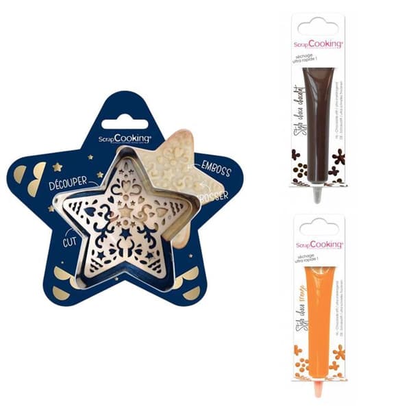Stjärnpräglat kakkit + 2 brun och orange chokladpennor