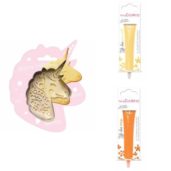 Unicorn Relief Cookie Kit + 2 pastellgul och orange chokladpennor