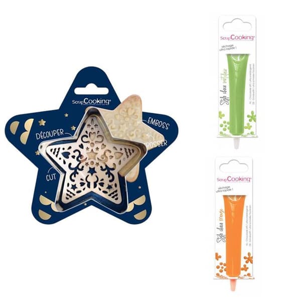 Star Embossed Cookie Kit + 2 ljusgröna och orange chokladpennor