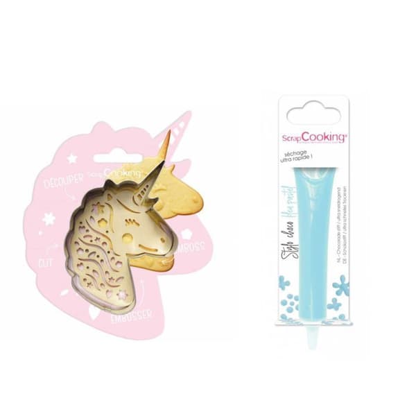 Unicorn Embossing Cookie Kit + Pastellblå chokladpenna