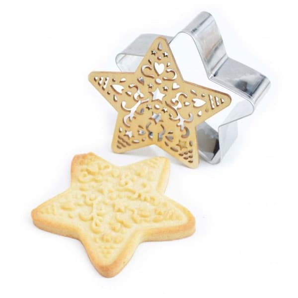 Kit för kex i relief Star + 2 pennor i mörk choklad och pastellblått