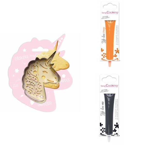 Unicorn Relief Cookie Kit + 2 pennor för apelsin och mörk choklad