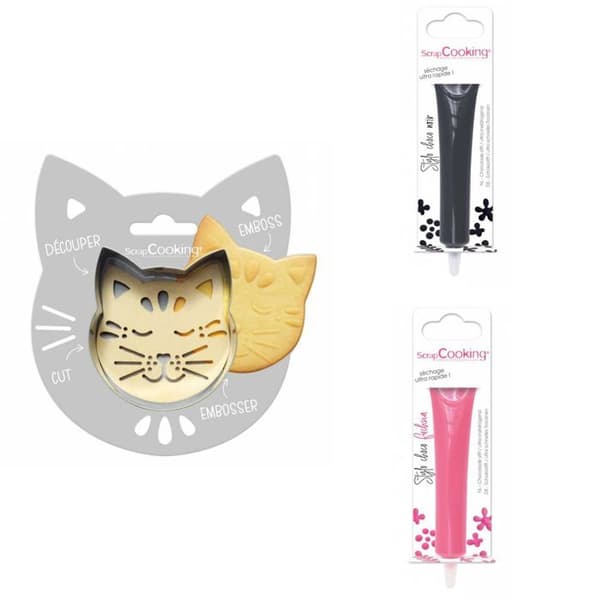 Kattpräglat kakkit + 2 mörk choklad och fuchsia pennor