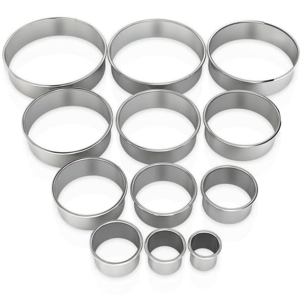 12-delars set kakskärare med kakutstickare i silver med förvaringslåda runda utstickarringar i rostfritt stål bakverk Formade Skalform