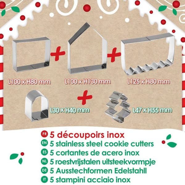 Kakformset för kakor - ScrapCooking - Pepparkakshus - Rostfritt stål - 5 delar - Olika mått