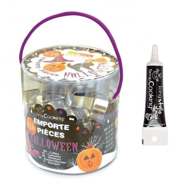 16-deladsets ugnsformar för Halloween + svart ätbar penna