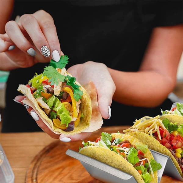 Eniten myydyt laadukkaat keittiö-ravintola-ruokanäyttelytyökalut 430 ruostumattomasta teräksestä valmistettu teline Taco-teline