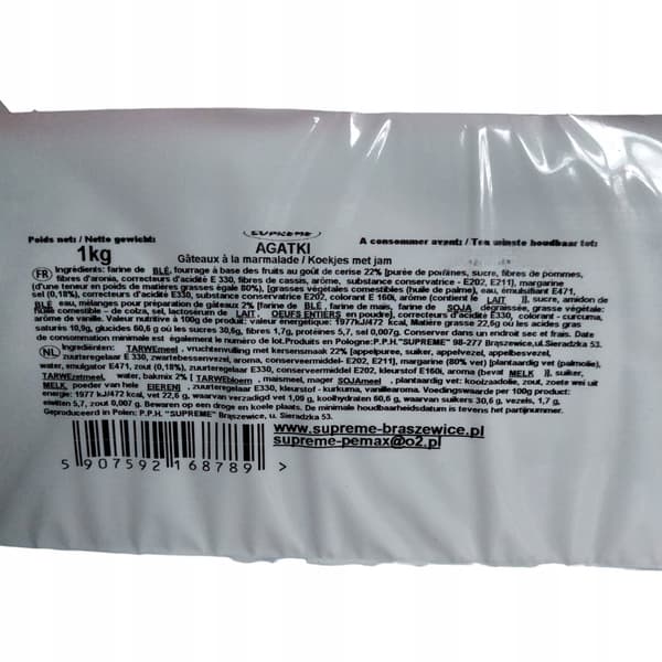 Rapeita keksejä hedelmätäytteellä Supreme 1kg Agatki