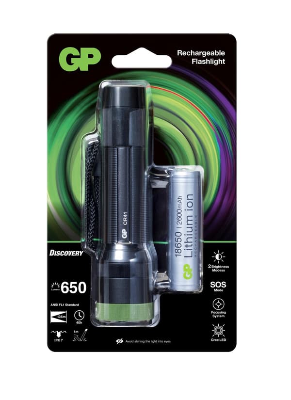 Torch RECHARGEABLE  GP BATTERIES  Discovery  LED CR41  600 lumens Svart