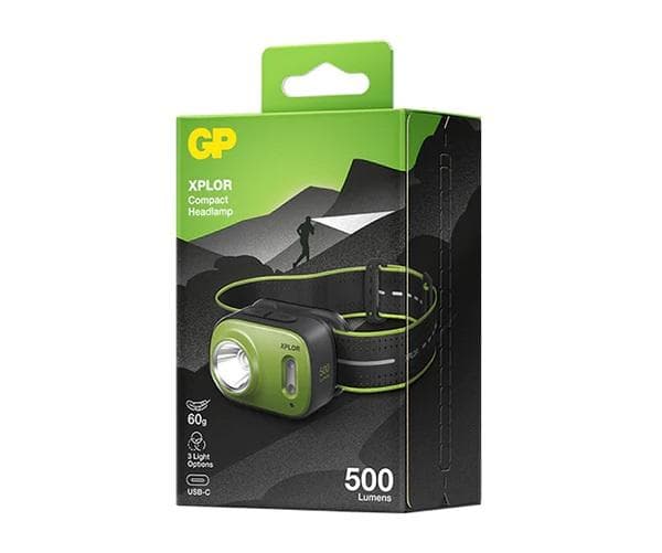 GP Xplor Rechargeable Headlamp, PHR17, 500 lumens Sort, Grønn