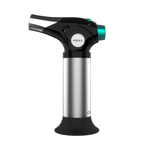 Cecotec Polka Flame-Cook 1000 Steel refillable kitchen torch with flame regulator that reaches up to 1300 degrees. Easy storage and brush, spatula an