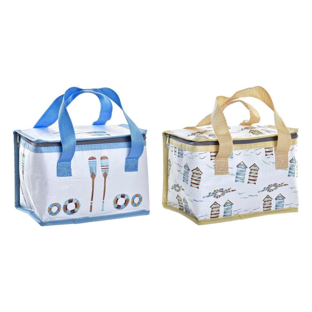 Cool Bag DKD Home Decor Beige Blue PP Nylon (21 x 14 x 13 cm) (2 Units)