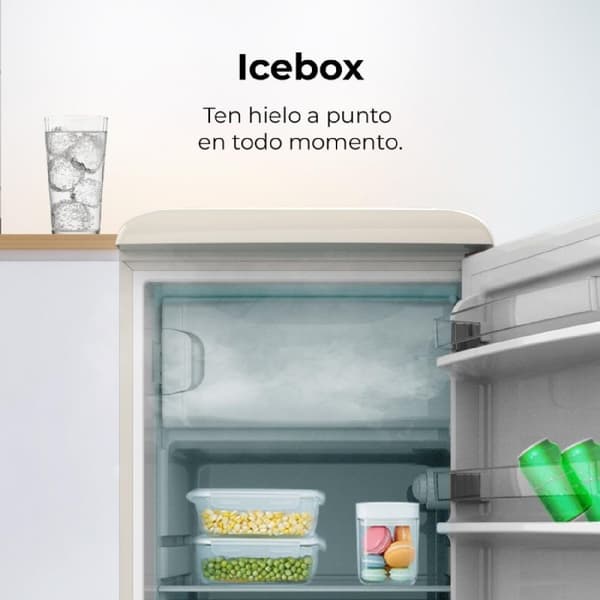 Cecotec TT Origin Beige mini retro refrigerator, class E, with 118L capacity, ICEBOX and LED inside.