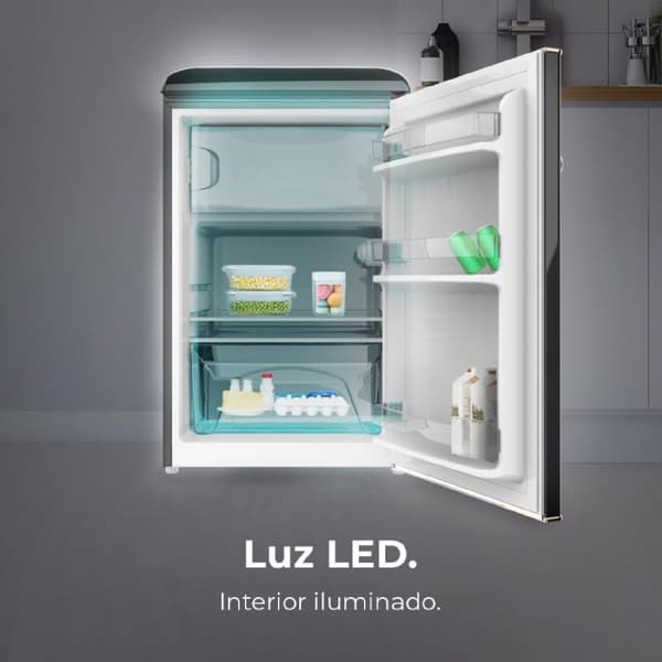 Cecotec TT Origin Black mini retro refrigerator, class E, with 118L capacity, ICEBOX and LED inside.