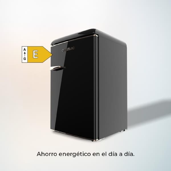 Cecotec TT Origin Black mini retro refrigerator, class E, with 118L capacity, ICEBOX and LED inside.