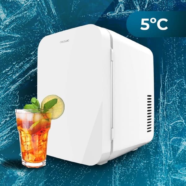 Cecotec MiniCooling Bahamas White 6 L mini fridge, 12 V-220 V operation, car and caravan compatible, cooling and heating function, temperature range