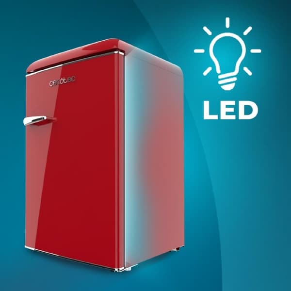Cecotec TT Origin Red mini retro refrigerator, class E, with 118L capacity, ICEBOX and LED inside.
