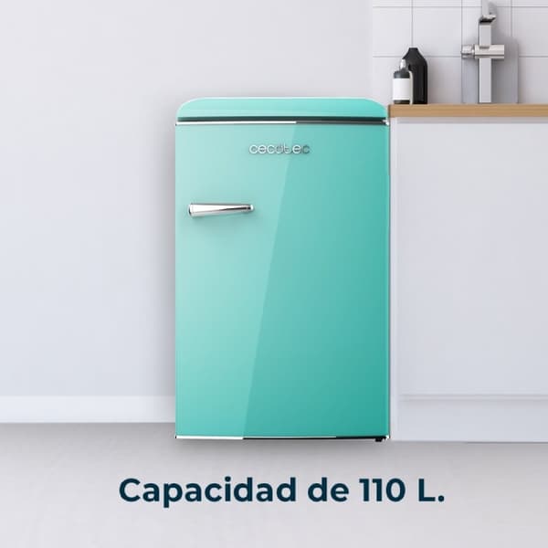 Cecotec TT Origin Green mini retro refrigerator, class E, with 118L capacity, ICEBOX and LED inside.