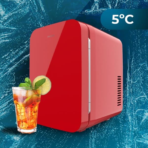 Cecotec MiniCooling Bahamas Red 6 L mini fridge, 12 V-220 V operation, car and caravan compatible, cooling and heating function, temperature range 5-