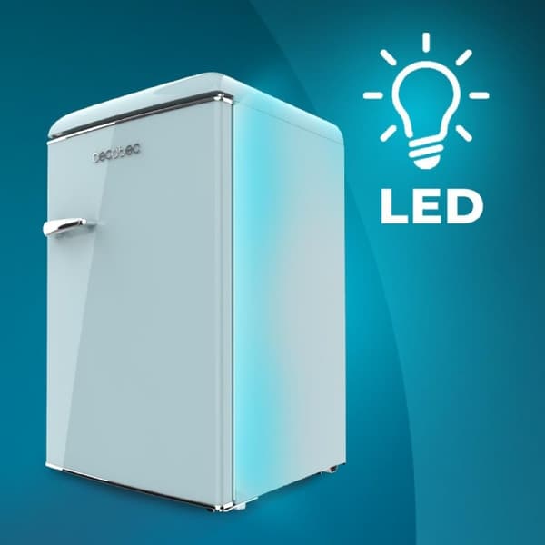 Cecotec TT Origin Blue mini retro refrigerator, class E, with 118L capacity, ICEBOX and LED inside.