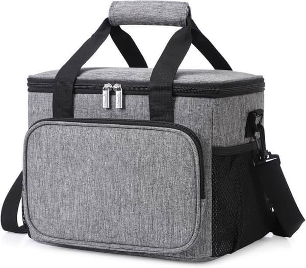 15L (24 burkar) isolerad matpåse, kylväska Måltidspåse för lunch/jobb/skola/strand/picknick (grå)