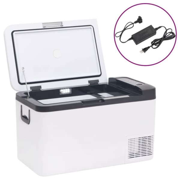 Kylbox med handtag och adapter 25 L svart och vit PP & PE