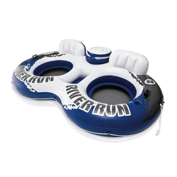 Dubbelboj - Intex - River Run - Integrerad kylare - 143 x 157 cm - Vinylblå, Vit, Svart