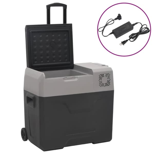 Kylbox med hjul och adapter 40 L svart & grå polypropylen