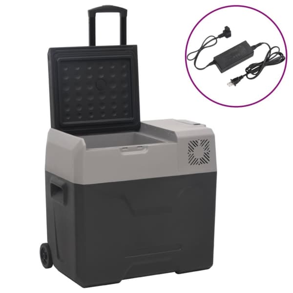 Kylbox med hjul och adapter 50 L svart & grå polypropylen