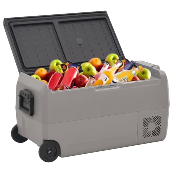 Kylbox med hjul och adapter 60 L svart & grå PP & PE