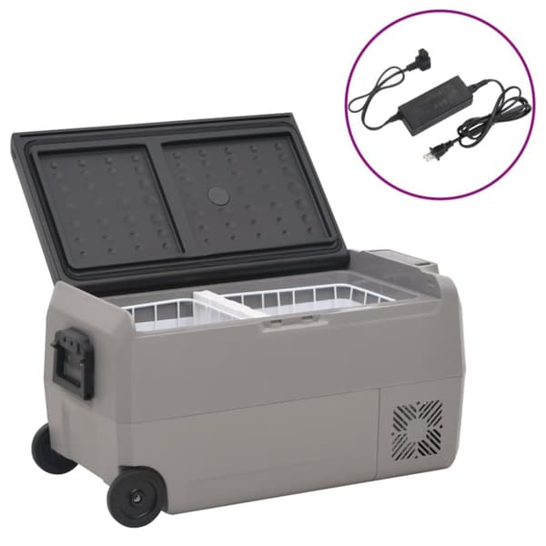 Kylbox med hjul och adapter 60 L svart & grå PP & PE