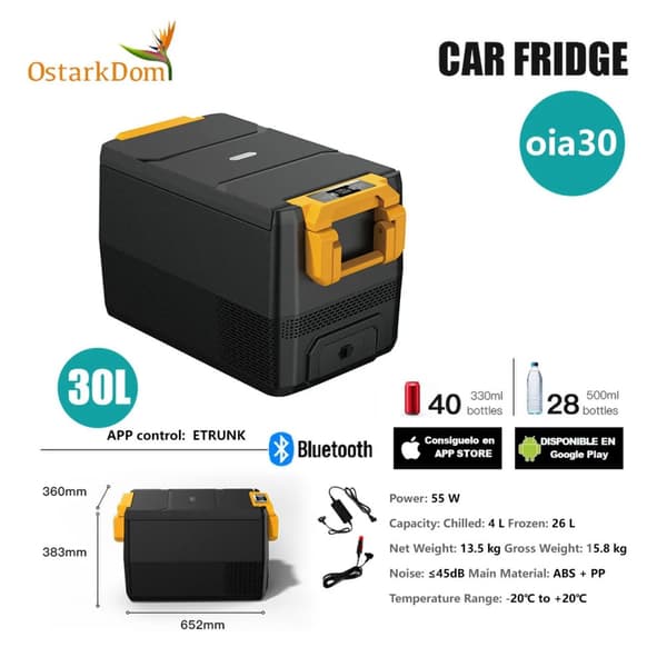 Bärbar bilkyl, 30L till 50L kapacitet, batteriskydd,Oia 30L