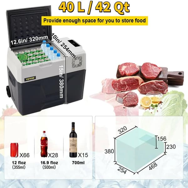 Bærbar bilkøleskab, 32/42/53 liters opbevaring, digital kontrolpanel,42 kvart 40 liter