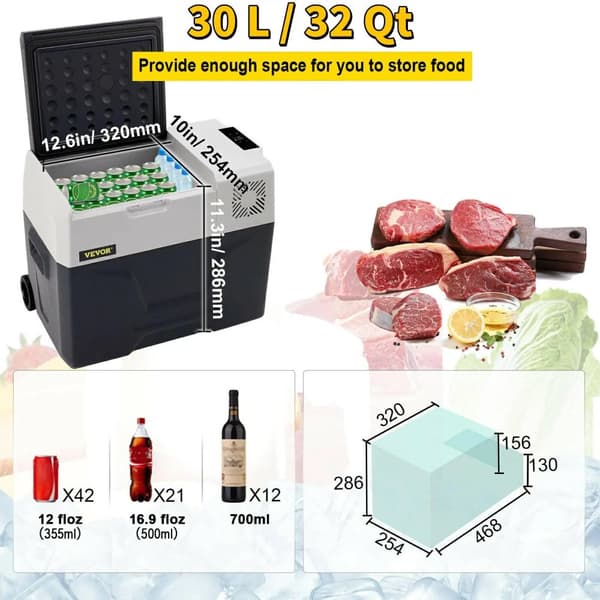 Bærbar bilkøleskab, 32/42/53 liters opbevaring, digital kontrolpanel,32 kvart 30 liter