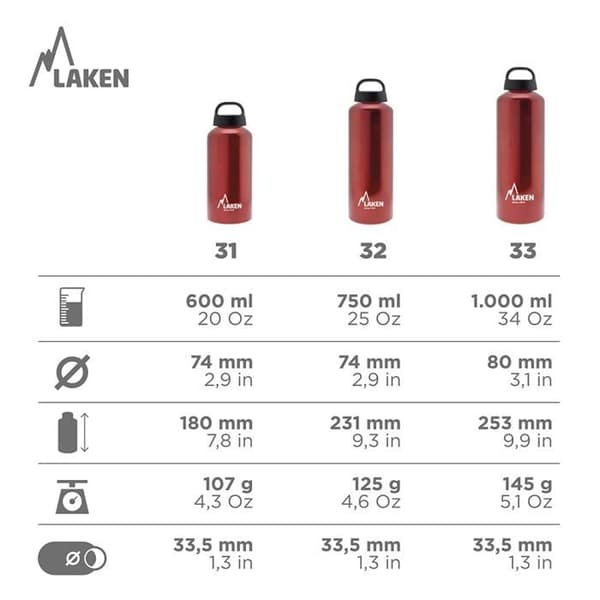 Laken - 31-OR - Klassisk vattenflaska med skruvlock och bred mun 600 ml orange