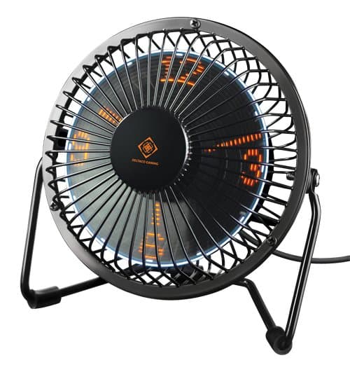 DELTACO GAMING USB desktop fan with clock, showing hours, minutes and seconds