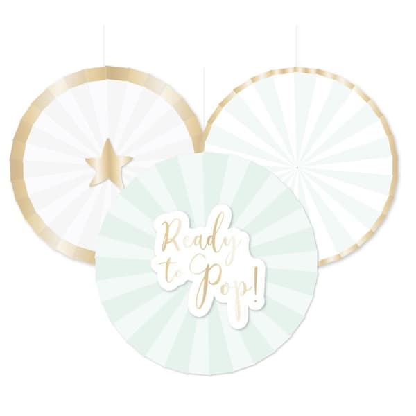 Amscan Ready To Pop Paper Fan (Pack of 3) Mint/White One Size