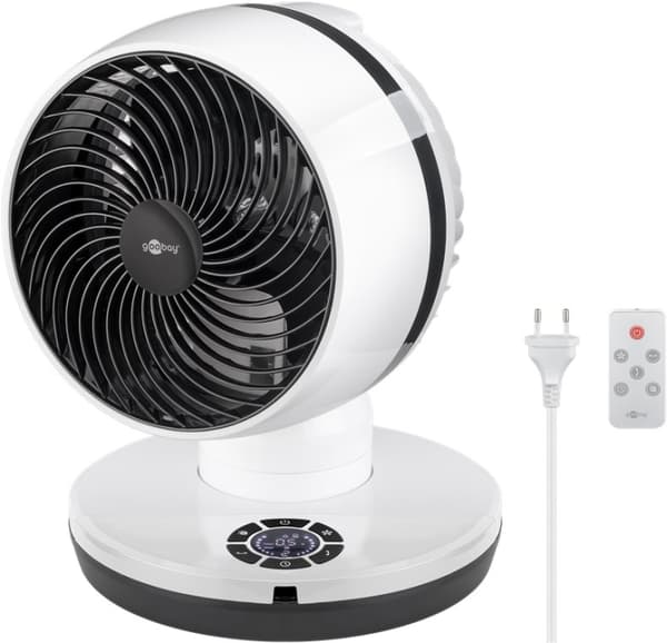 Goobay 9 tum 3D-golvfläkt med fjärrkontroll och timer horisontellt och vertikalt oscillerande luftkylare med nätkabel, diameter 23 cm