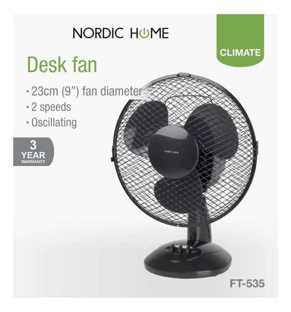Nordic Home Bordfläkt, 230mm, två hastighetsinställningar, 20W, lutbar, svart