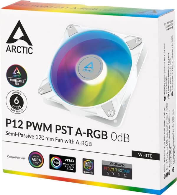 Arctic Cooling Arctic P12 PWM PST A-RGB 0dB-vifte, 120 mm, hvit