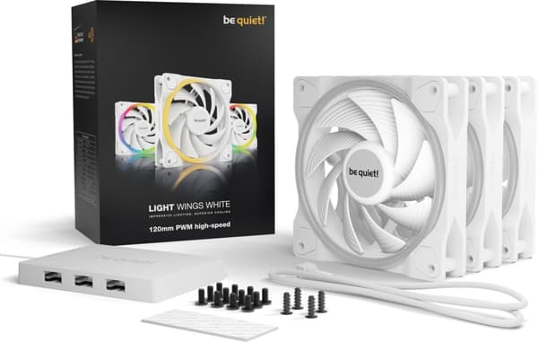 Be Quiet! Light Wings PWM høyhastighetsviftepakke, 120 mm, 3-pakning, hvit