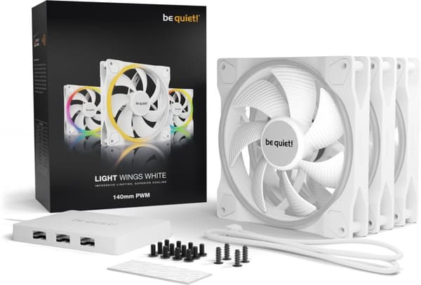 Be Quiet! Light Wings PWM-viftepakke, 140 mm, 3-pakning, hvit
