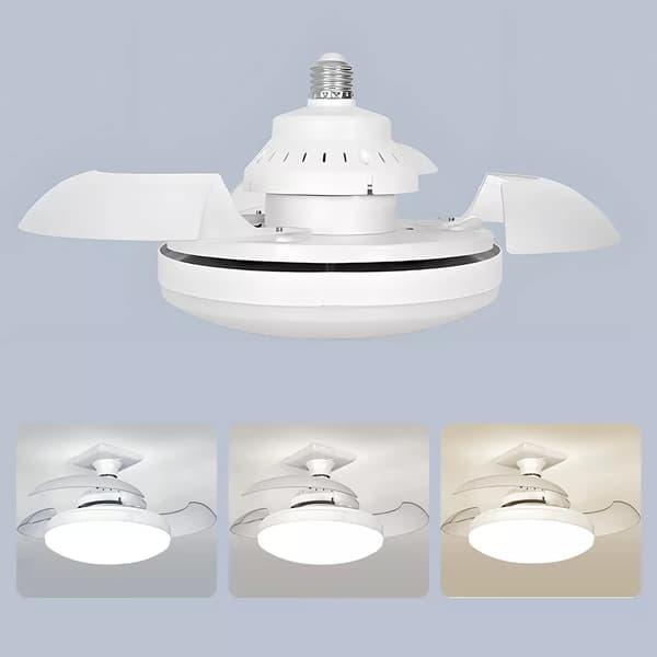 Loftsventilator E27 Ventilator Loftslys med fjernbetjening APP kontrol 3 hastigheder dæmpbar